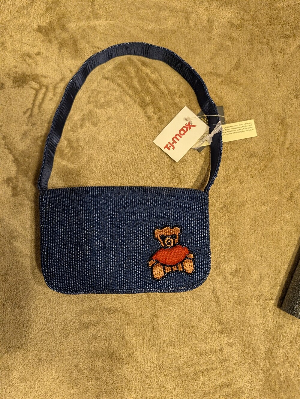 Teddy Bear Beaded Navy Shoulder Bag - Picture 2 of 3